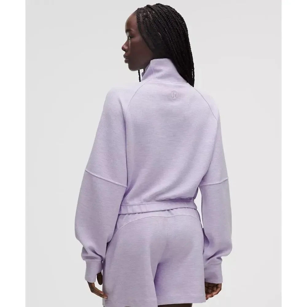 NWT Lululemon Scuba Crop Funnel-Neck Half Zip Waffle Heathered Faint Lavender XL - Picture 2 of 3
